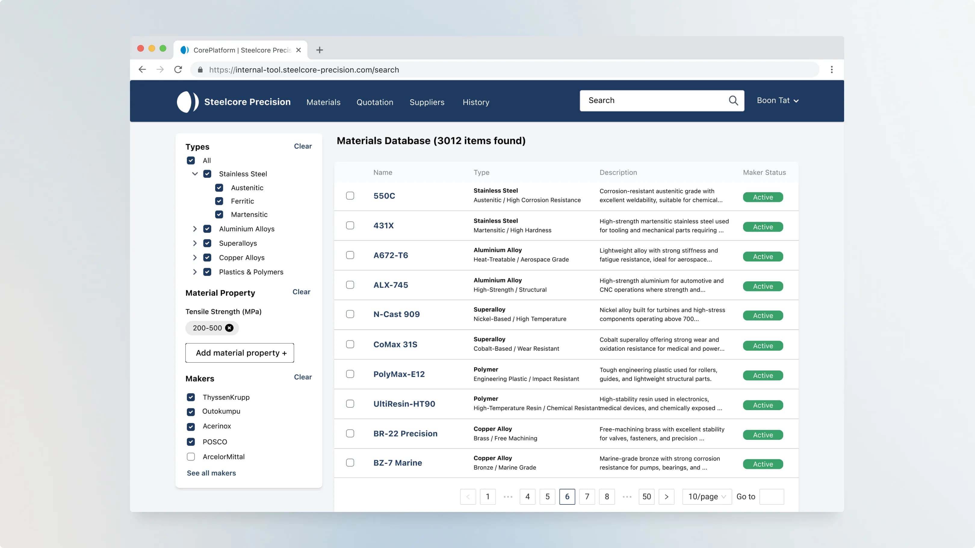 UI mockup of Inventory & Raw Material Management System